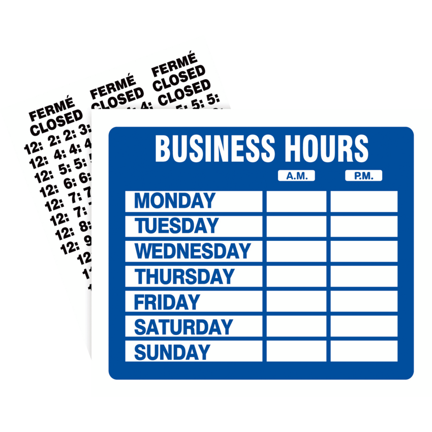 Headline® Business Hours Sign Kit Electrostatic English