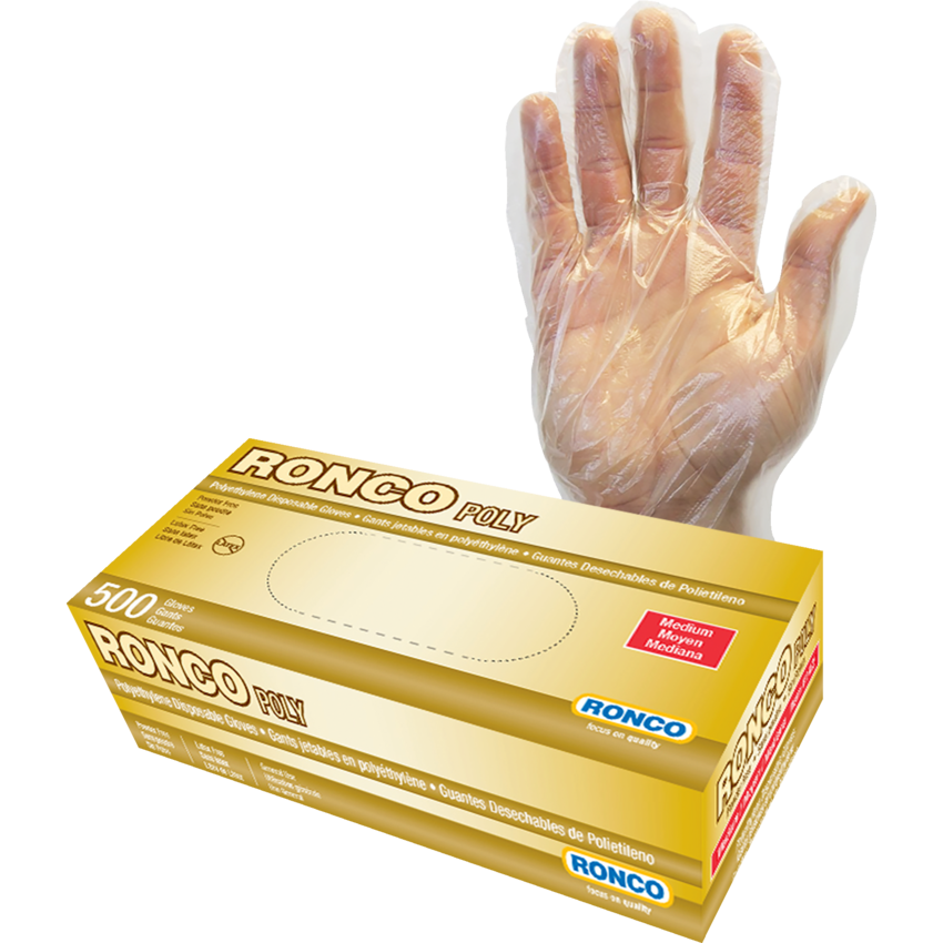 RONCO Poly Disposable Gloves Medium Clear 500/box