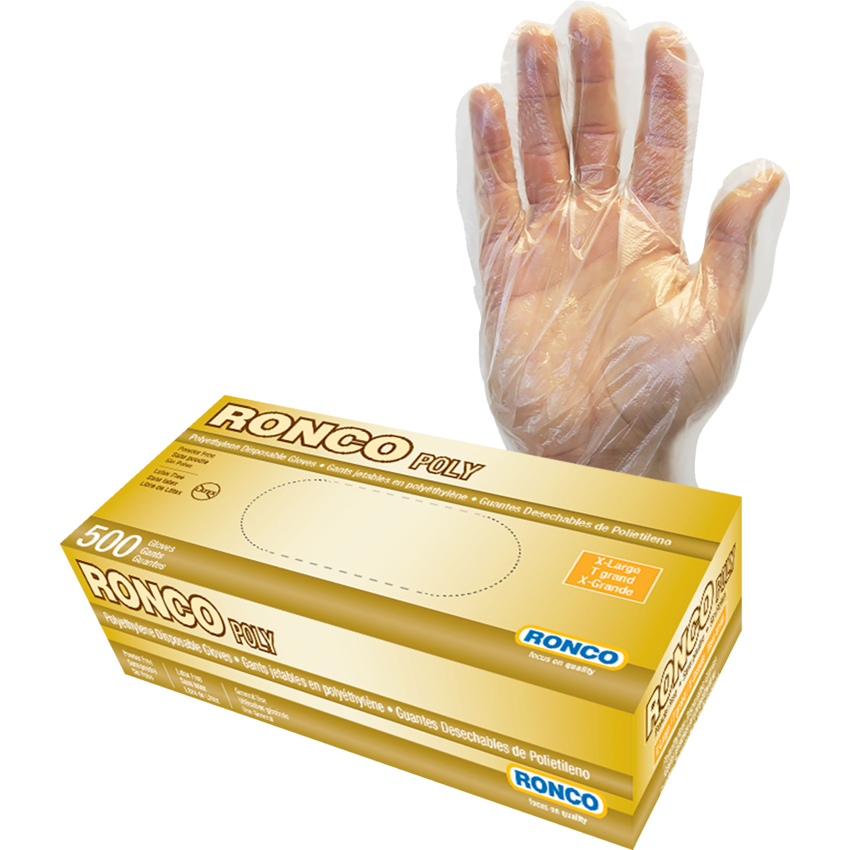 RONCO Poly Disposable Gloves Extra-Large Clear 500/box