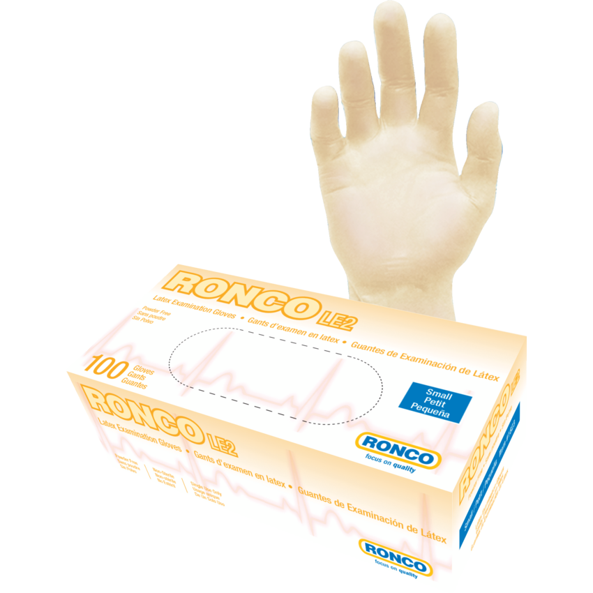RONCO LE2 Latex Examination Gloves Tan Small 100/box