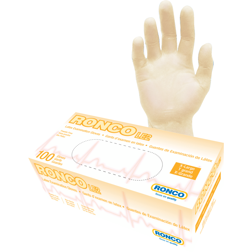 RONCO LE2 Latex Examination Gloves Tan X-Large 100/box