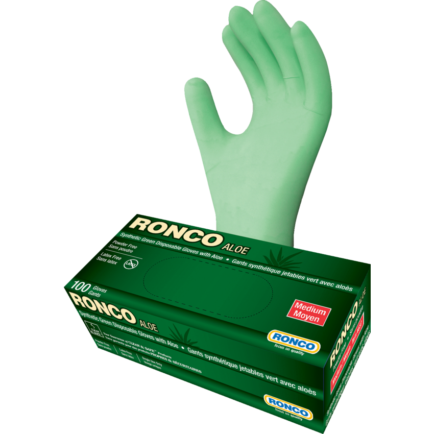 RONCO Aloe Synthetic Gloves 5 mil Medium Green 100/box