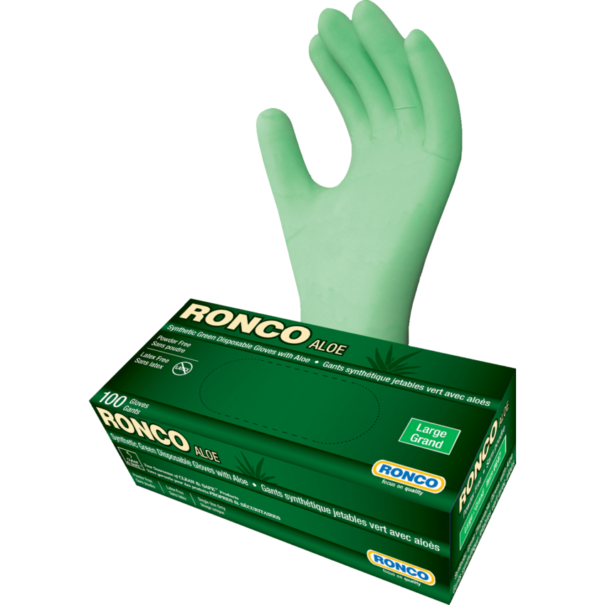 RONCO Aloe Synthetic Gloves 5 mil Large Green 100/box