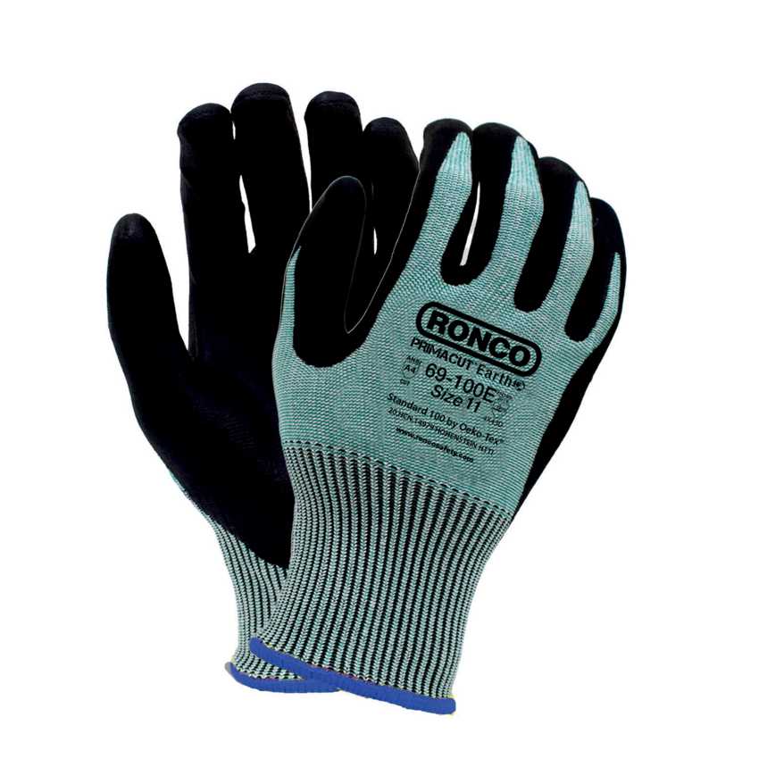 RONCO PrimaCut™ Earth Foam Nitrile Coated Cut Resistant Gloves XX-Large Black on Green 6 pairs/pkg
