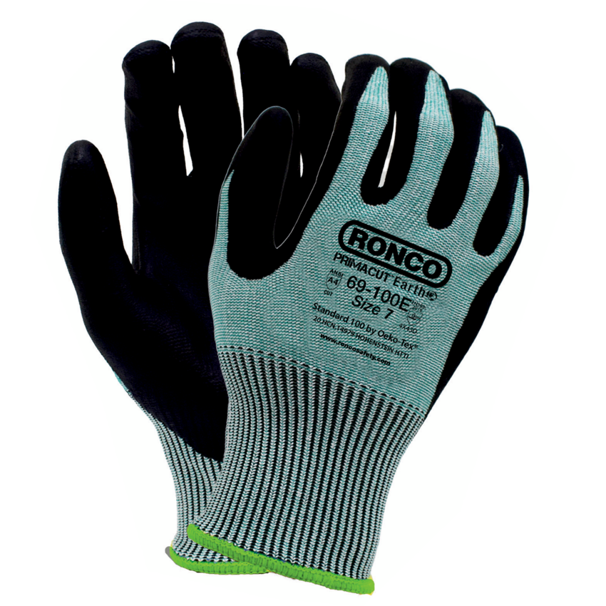 RONCO PrimaCut™ Earth Foam Nitrile Coated Cut Resistant Gloves Small Black on Green 6 pairs/pkg