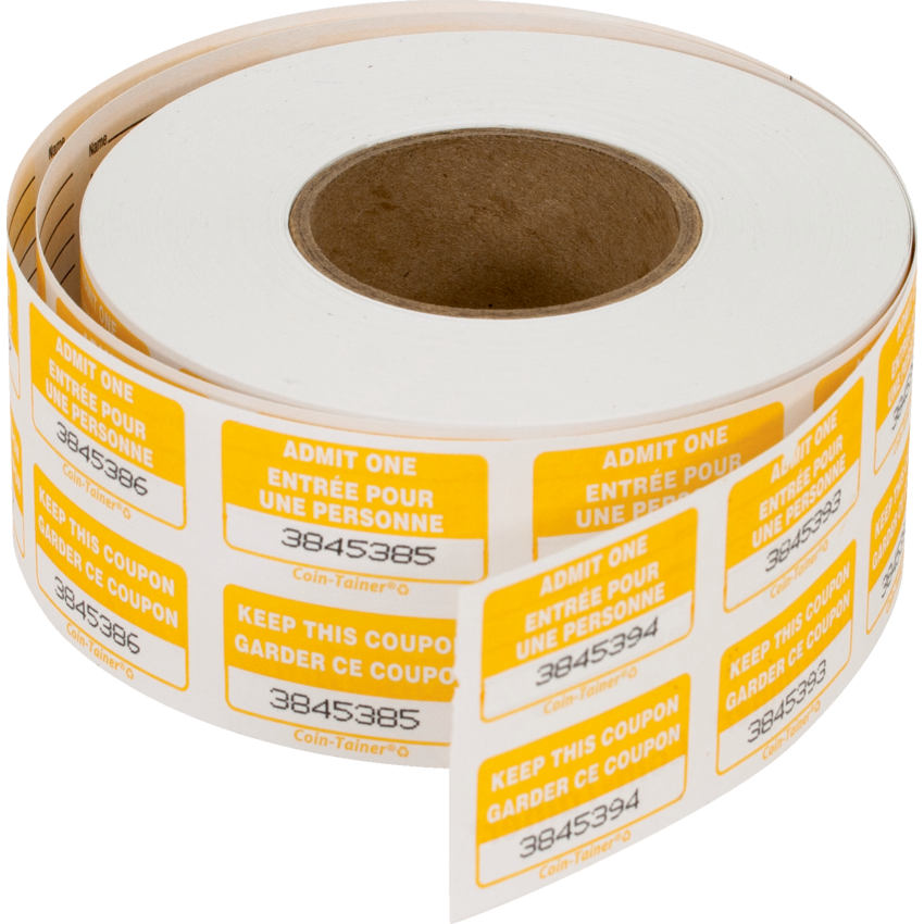 Merangue Admit One Tickets Double Bilingual Yellow 1,000/roll