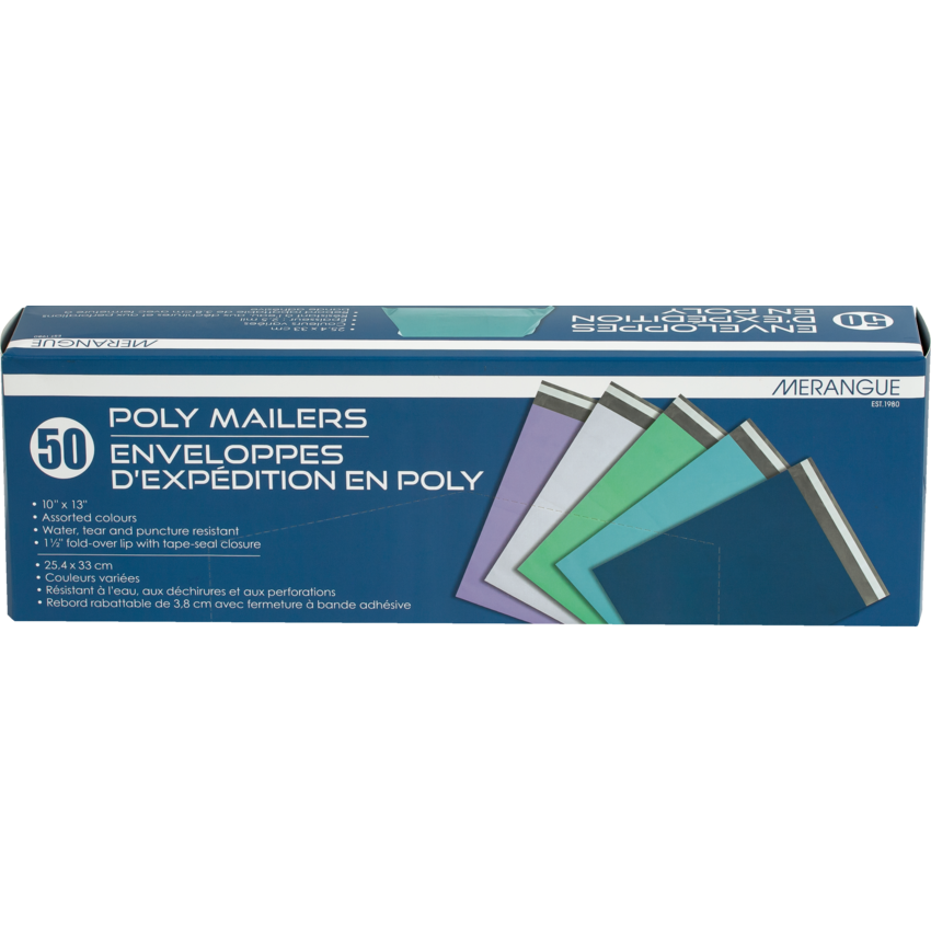 Merangue Poly Mailers 10" x 13" Assorted Colours 50/pkg