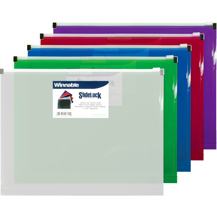 Winnable SlideLock® Poly Zipper Envelopes with Pocket 1-1/4" Expansion13" x 10" Assorted Colours