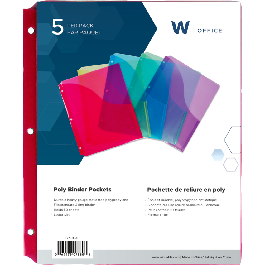 Winnable Slant Binder Pockets Assorted Colours 5/pkg