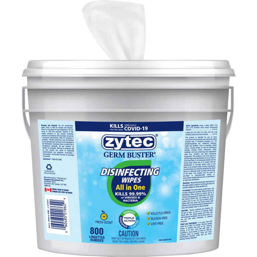 Zytec® Germ Buster® All In One Disinfectant Wipes 800 sheets/pail