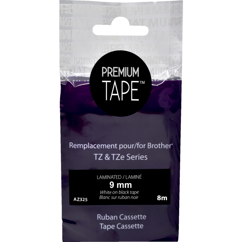 Premium Tape™ Compatible Replacement Tape TZ-325 3/8" x 26' White on Black