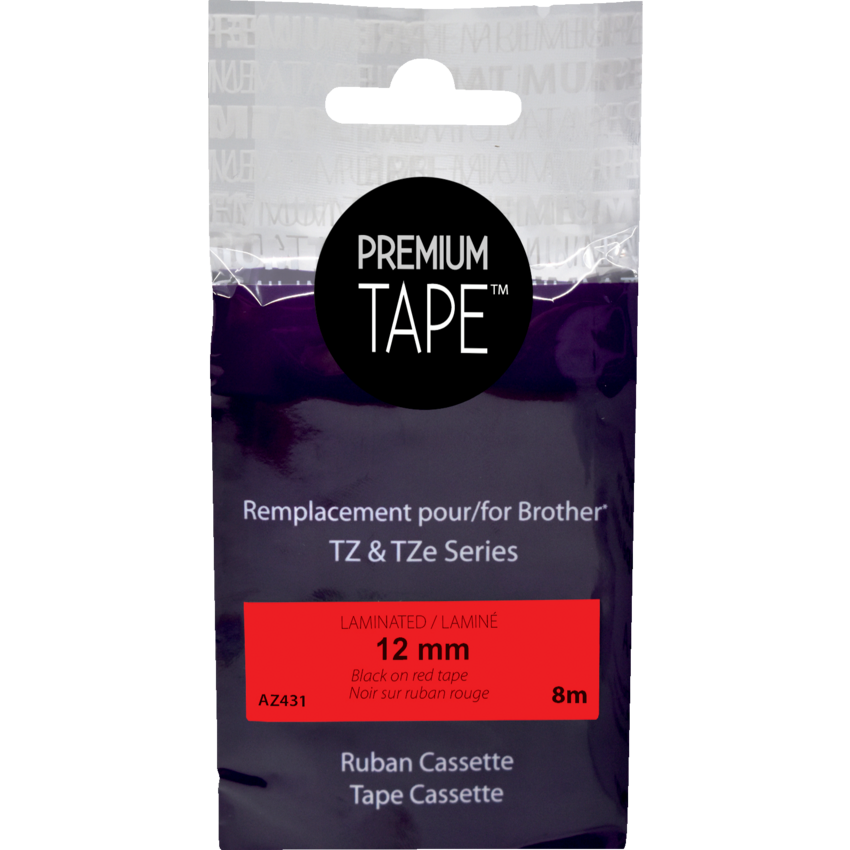 Premium Tape™ Compatible Replacement Tape Brother TZ-431 Laminated 1/2" x 26' Black on Red