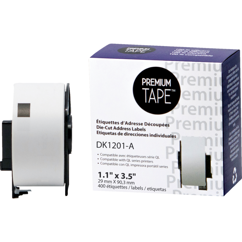 Premium Tape™ Compatible Replacement Tape Brother DK1201 1-1/10" x 3-1/2" 400 labels per roll Black on White