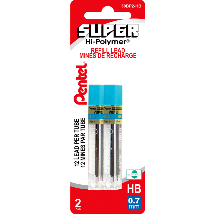 Pentel® Super Hi-Polymer® Pencil Leads 0.7 mm HB 12 leads per tube 2/pkg