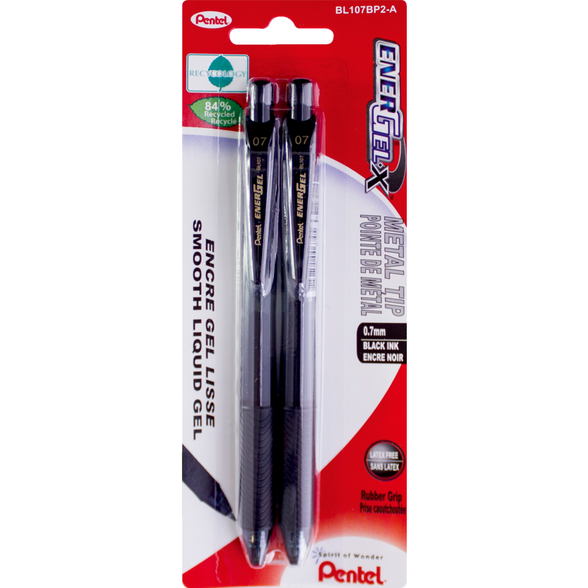 Pentel® EnerGel® X Retractable Gel Pens 0.7 mm Black 2/pkg
