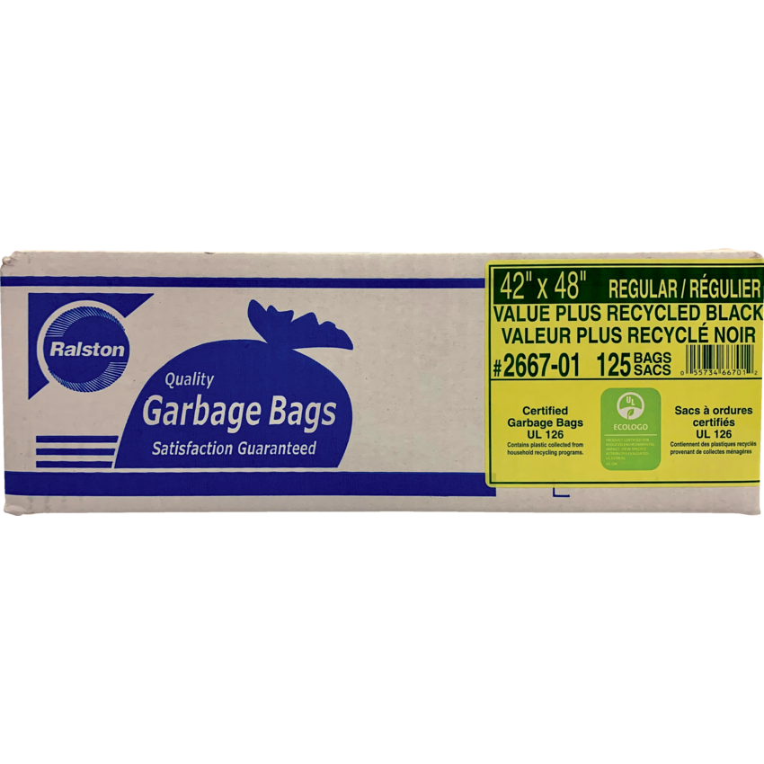 Ralston 2600 Series EcoLogo™ Industrial  Garbage Bags Regular 42" x 48" Black 125/ctn