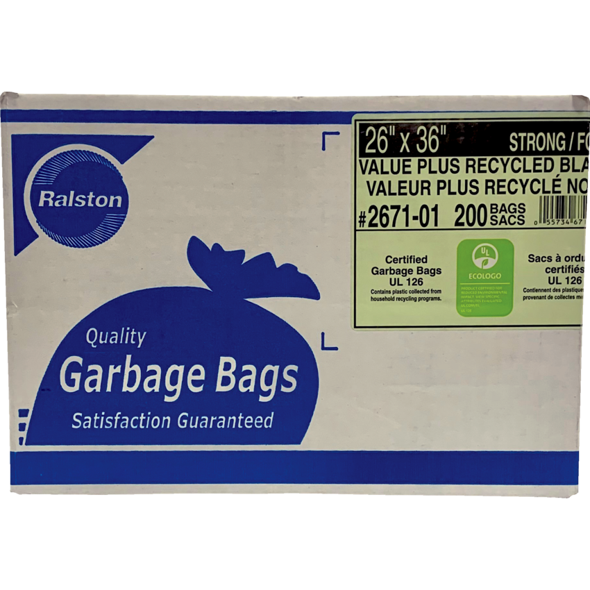 Ralston 2600 Series EcoLogo™ Industrial  Garbage Bags Strong 26" x 36" Black 200/ctn