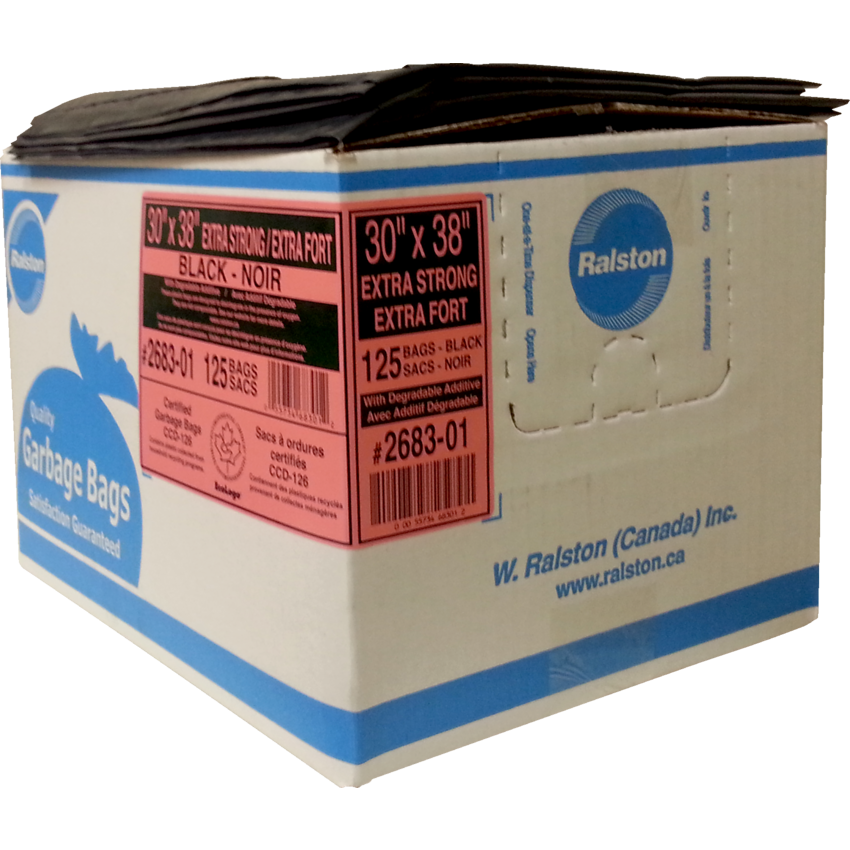 Ralston 2600 Series EcoLogo™ Industrial  Garbage Bags Extra Strong 30" x 38" Black 125/ctn
