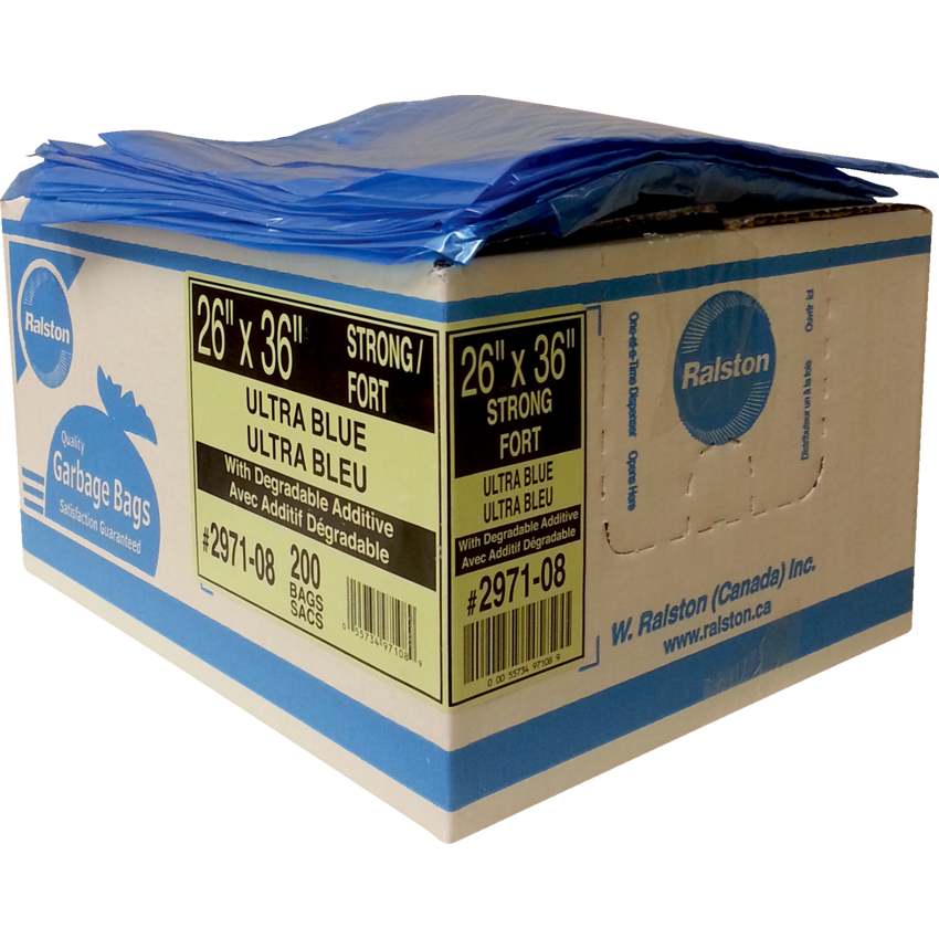 Ralston 2900 Series EcoLogo™ Industrial Garbage Bags Strong 26" x 36" Blue 200/ctn