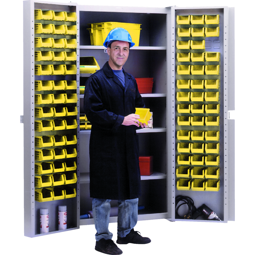 Kleton® Deep Door Combination Cabinet 4 Shelf Grey w/Yellow Bins