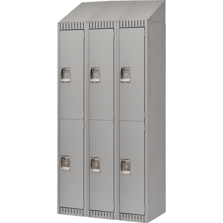 Kleton® RTA Steel Locker Double w/Slope Top Bank of 3 Grey