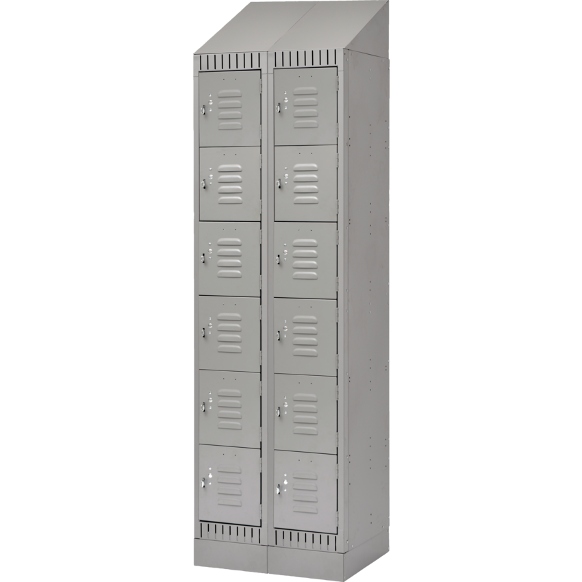Kleton® RTA Steel Locker Lockerettes w/Slope Top & Recessed Base Bank of 2 Grey