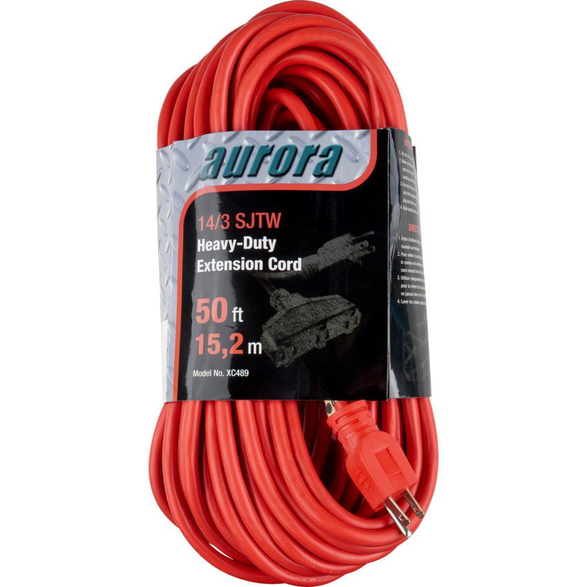 Aurora Tools® Outdoor Vinyl Triple Tap Extension Cord Heavy-Duty 50' Red