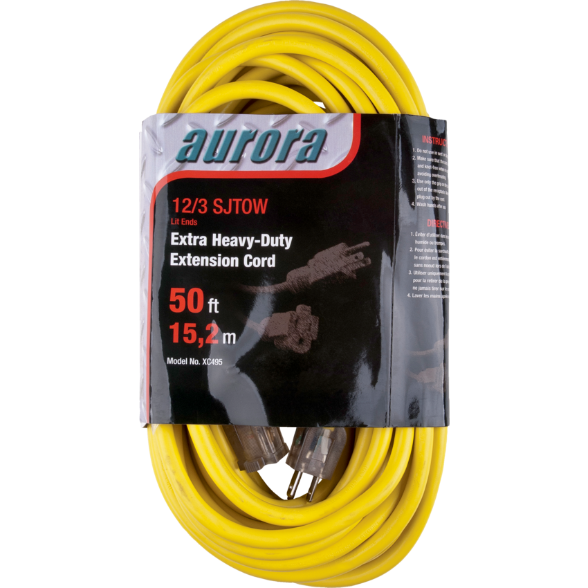 Aurora Tools® Outdoor Vinyl Extension Cords with Light Indicator 50' Yellow