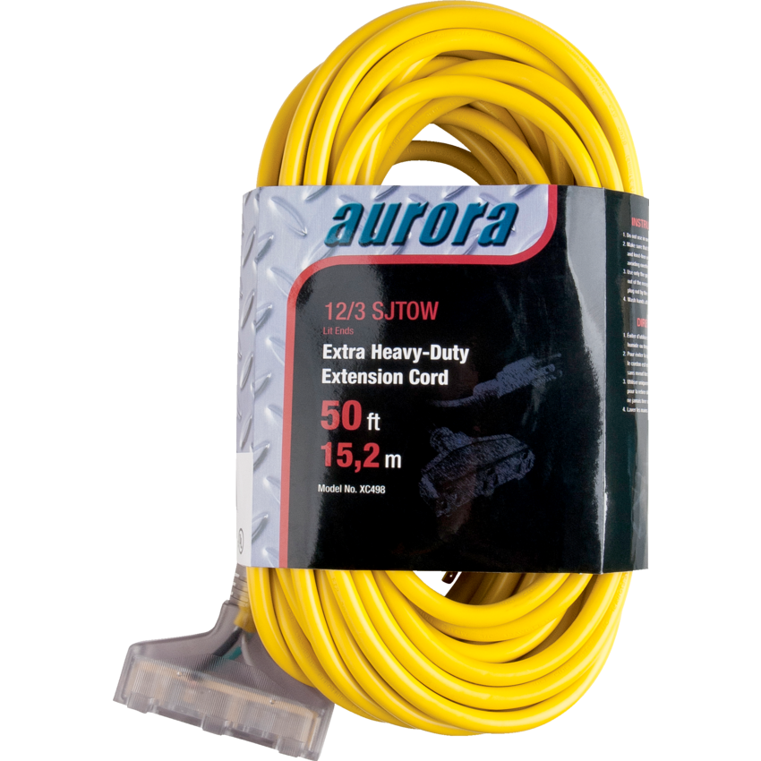Aurora Tools® Outdoor Vinyl Triple Tap Extension Cord with Light Indicator 50' Yellow