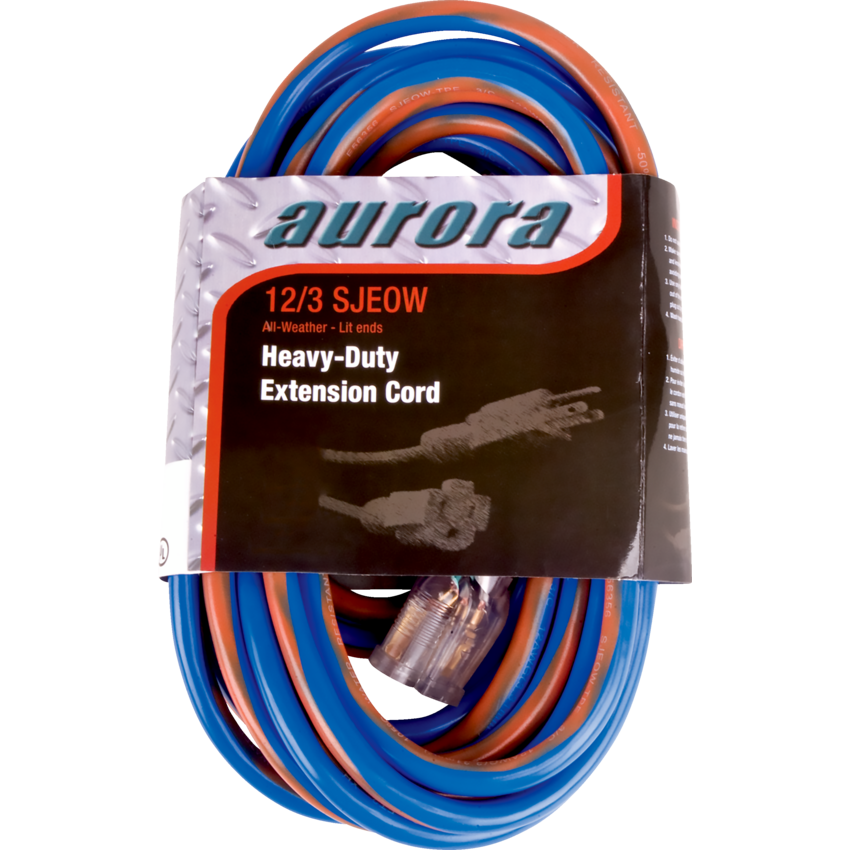 Aurora Tools® All Weather TPE-Rubber Extension Cord with Light Indicator 50' Extra Heavy-Duty Blue/Orange