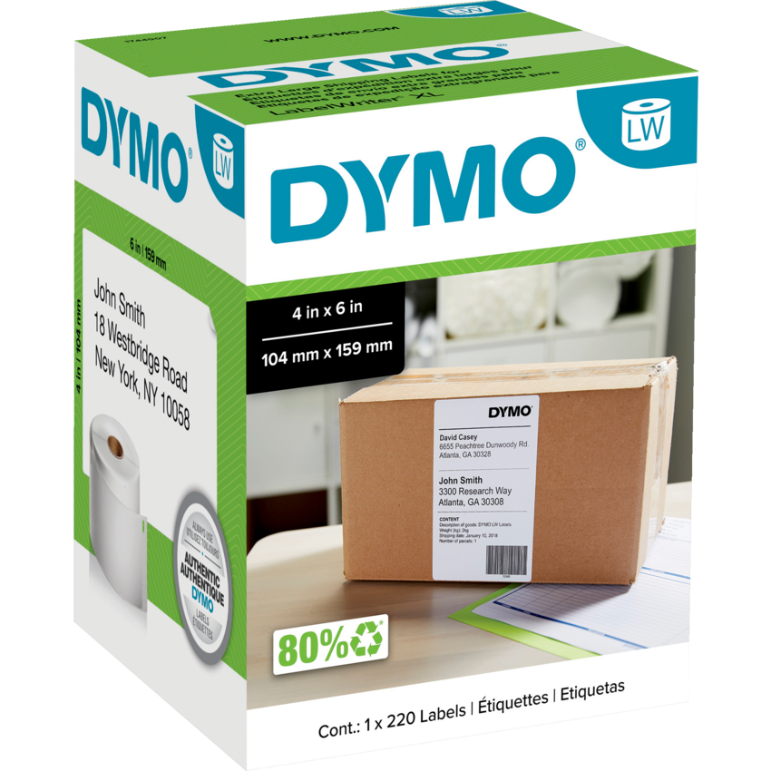 DYMO® LabelWriter® Large Shipping Labels 4" x 6" White 220/box
