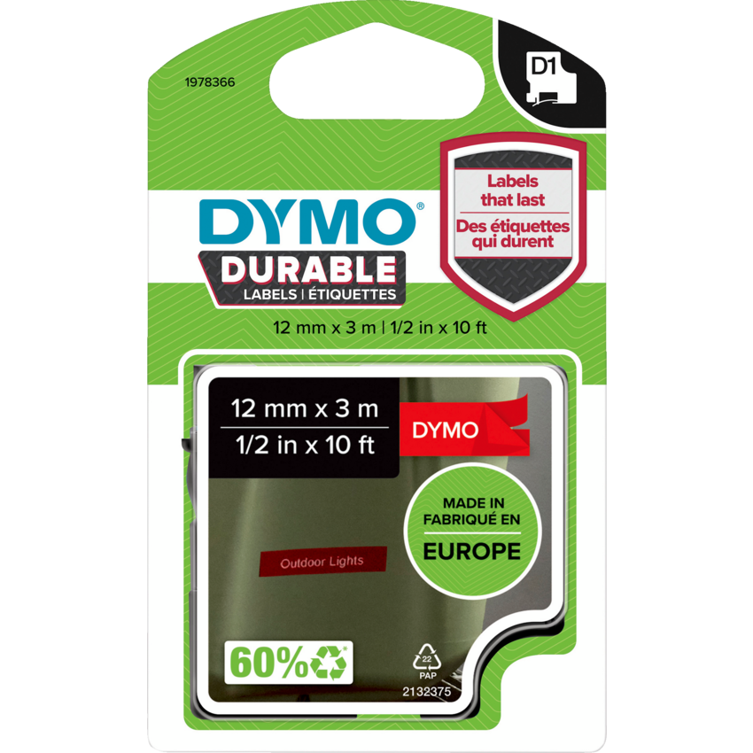 DYMO® D1™ Durable Polyester Replacement Tapes 1/2" White on Red