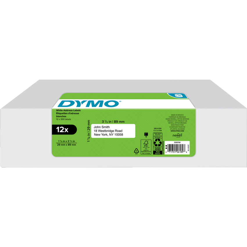 DYMO® LabelWriter® Labels Address Labels 1-1/8" x 3-1/2" 350 labels 12 rolls/box