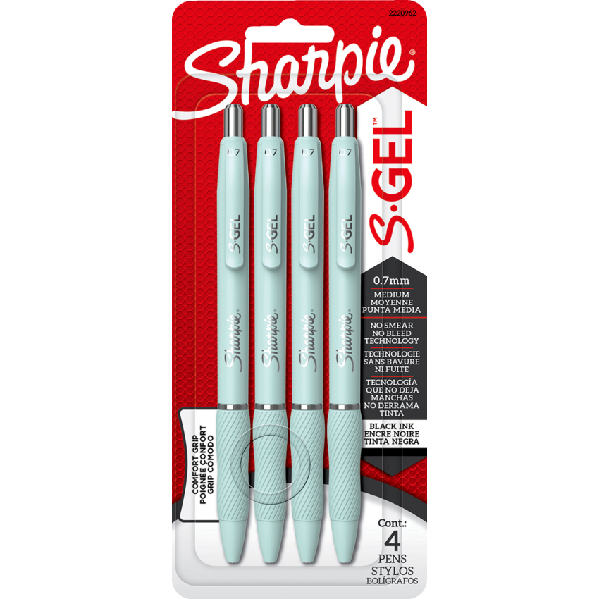 Sharpie® S-Gel® Fashion Retractable Pens 0.7 mm Ocean Fog Barrel Black Ink 4/pkg