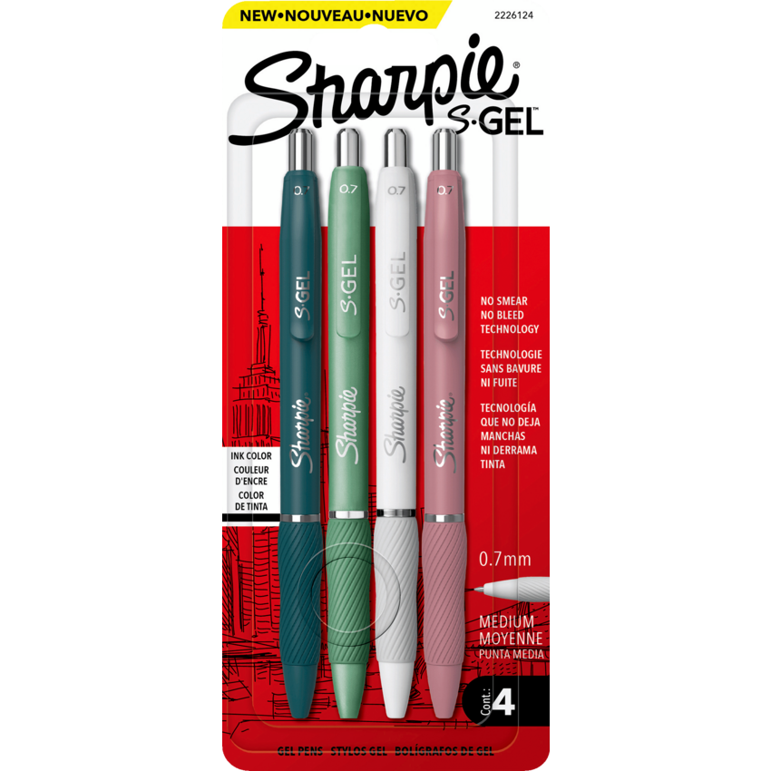 Sharpie® S-Gel® Fashion Retractable Pens 0.7 mm Assorted Colour barrels Black Ink 4/pkg