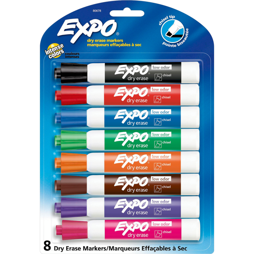 Expo® Low Odour Dry Erase Markers Chisel Tip Assorted Colours 8/pkg