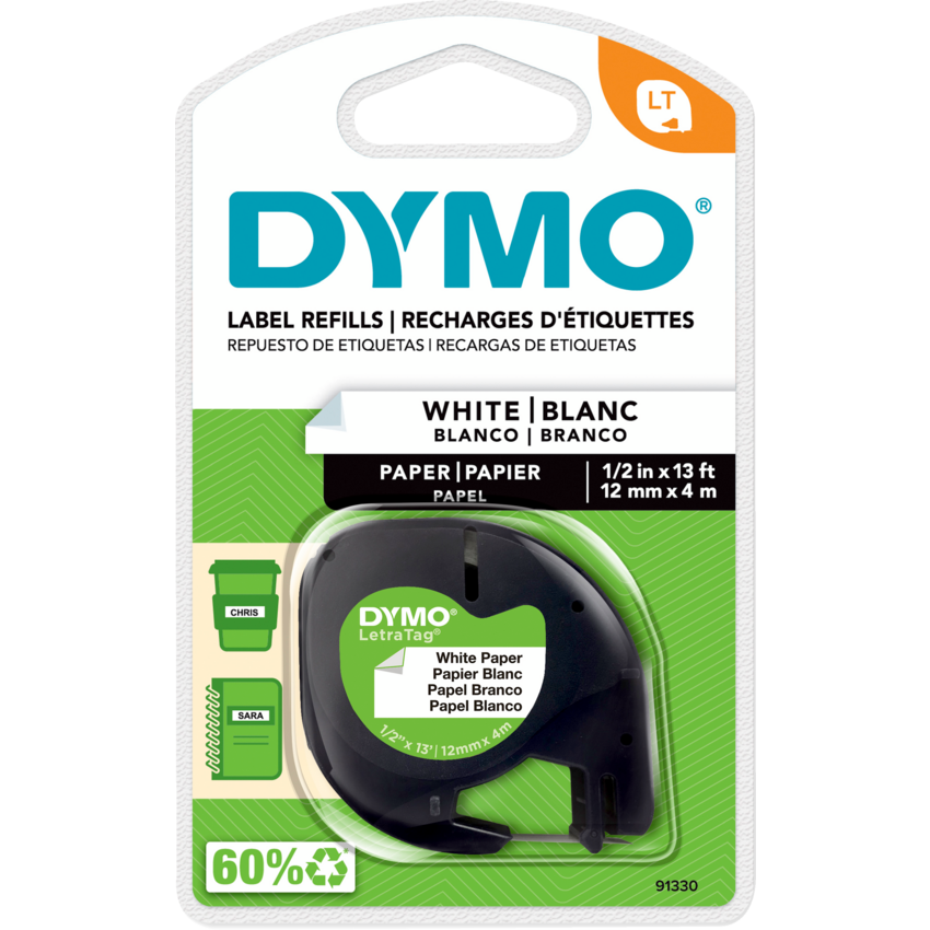 DYMO® LetraTag® Replacement Paper Tape 1/2" Black on White