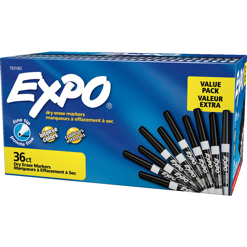 Expo® Low Odour Dry Erase Markers Fine Tip Black 36/box