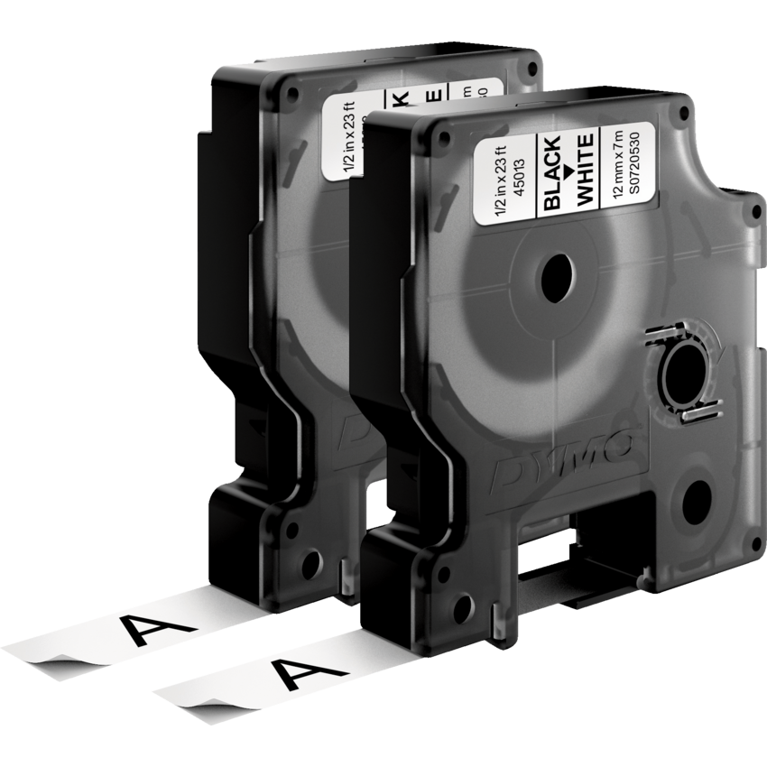 DYMO® D1™ Polyester Replacement Tapes 1/2" Black on White 2/pkg