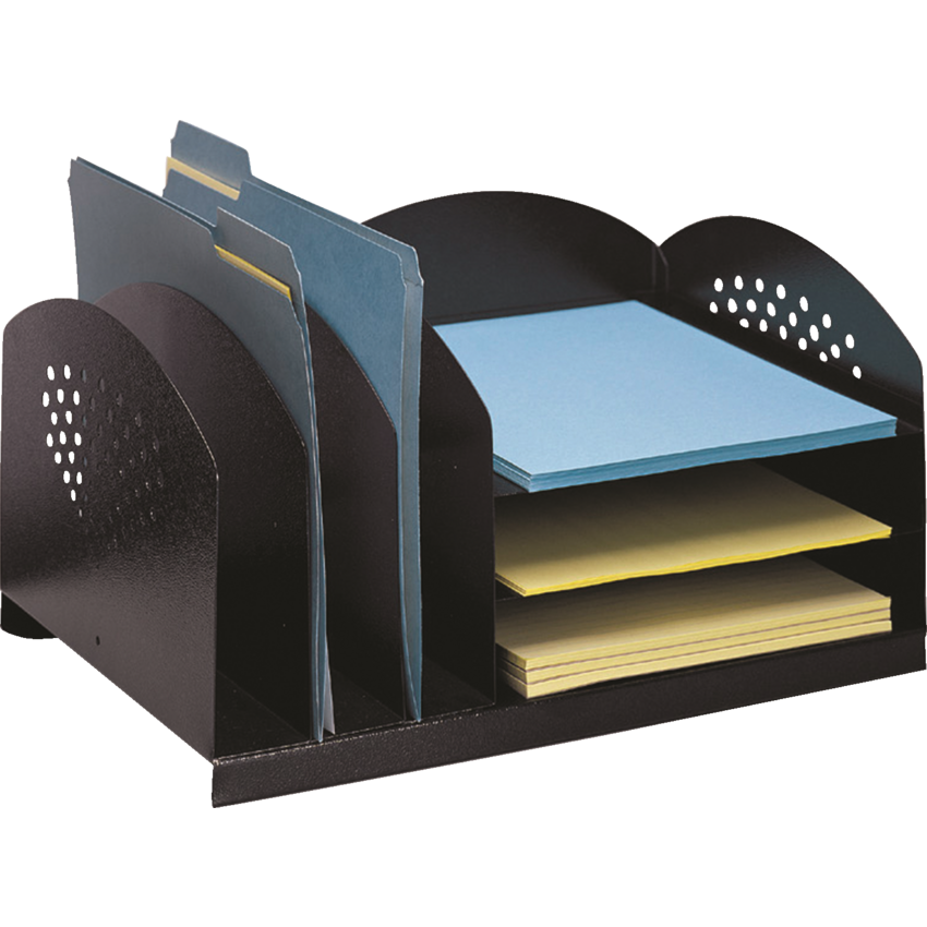 Safco® Steel Combination Desk Rack 6 Section Horizontal Black