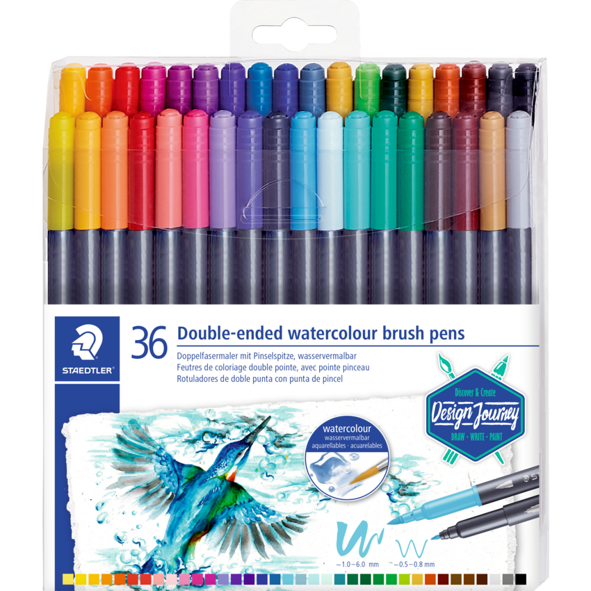 Staedtler® Double-Ended Watercolour Brush Pens Assorted Colours 36/pkg
