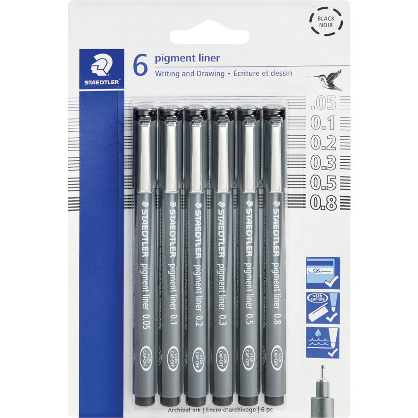 Staedtler® Pigment Liners Black 6/pkg
