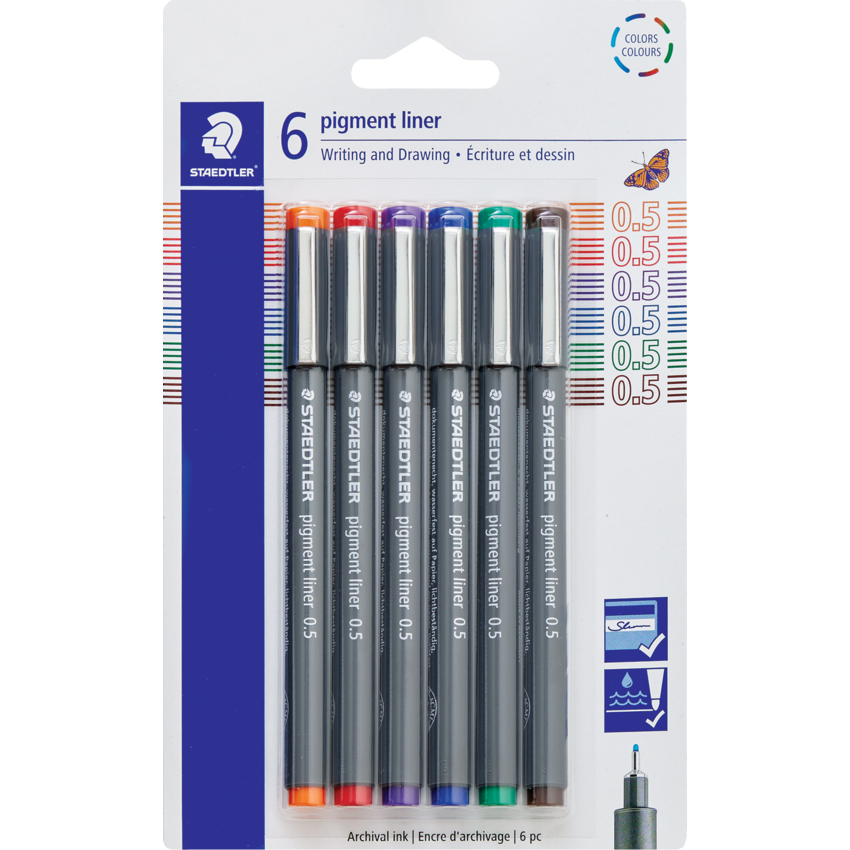 Staedtler® Pigment Liners Assorted Colours 6/pkg