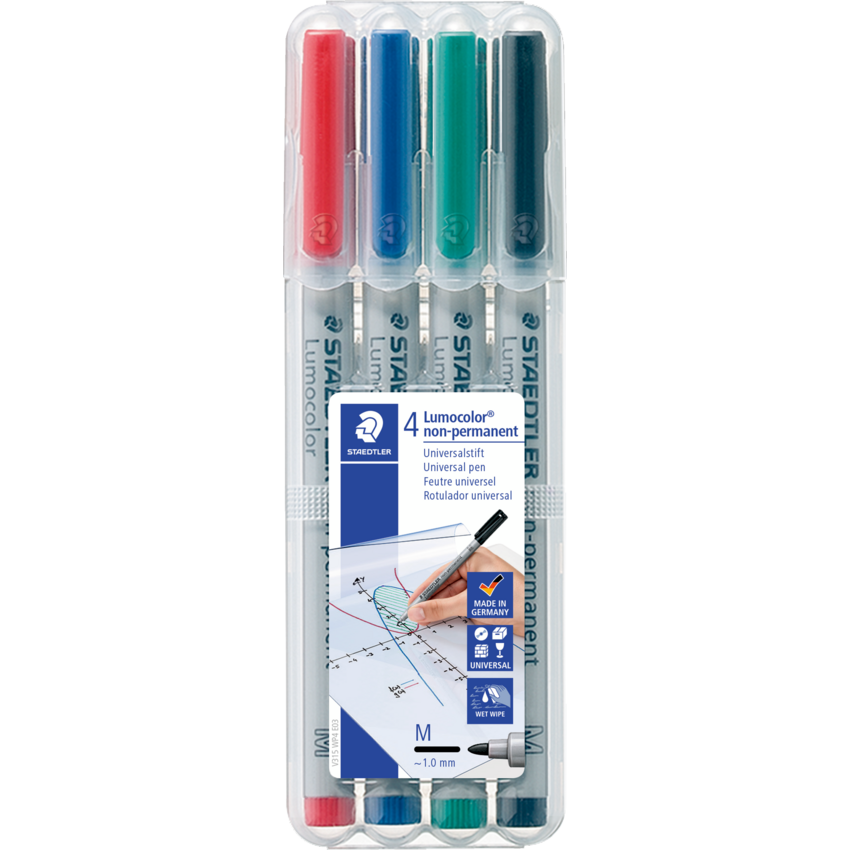 Staedtler® Lumocolor® Markers Washable Medium Tip Assorted Colours 4/pkg