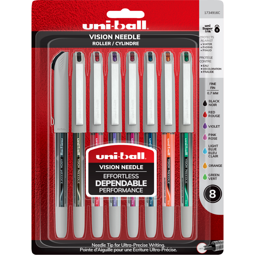 uni-ball® Vision Needle™ Roller Pens 0.7 mm Assorted Fashion Colours 8/pkg