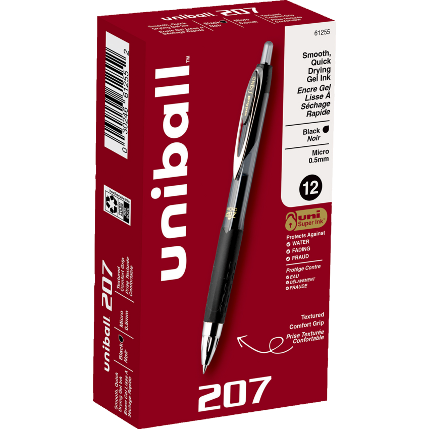uni-ball® Signo 207™ Retractable Gel Micro Pens 0.5 mm Black 12/box