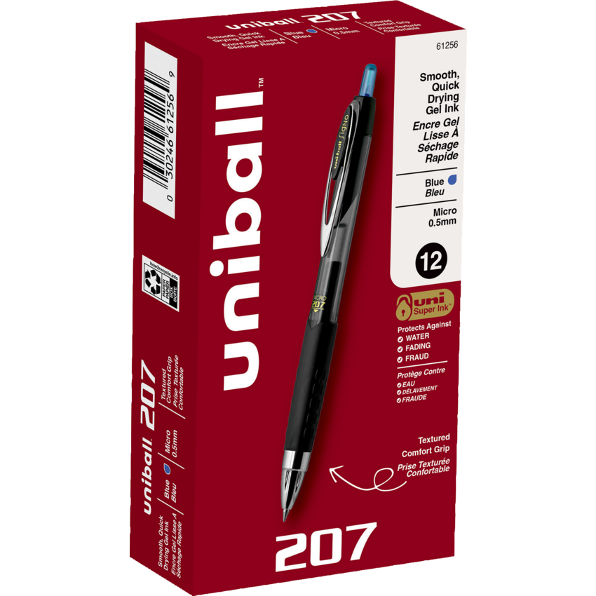 uni-ball® Signo 207™ Retractable Gel Micro Pens 0.5 mm Blue 12/box