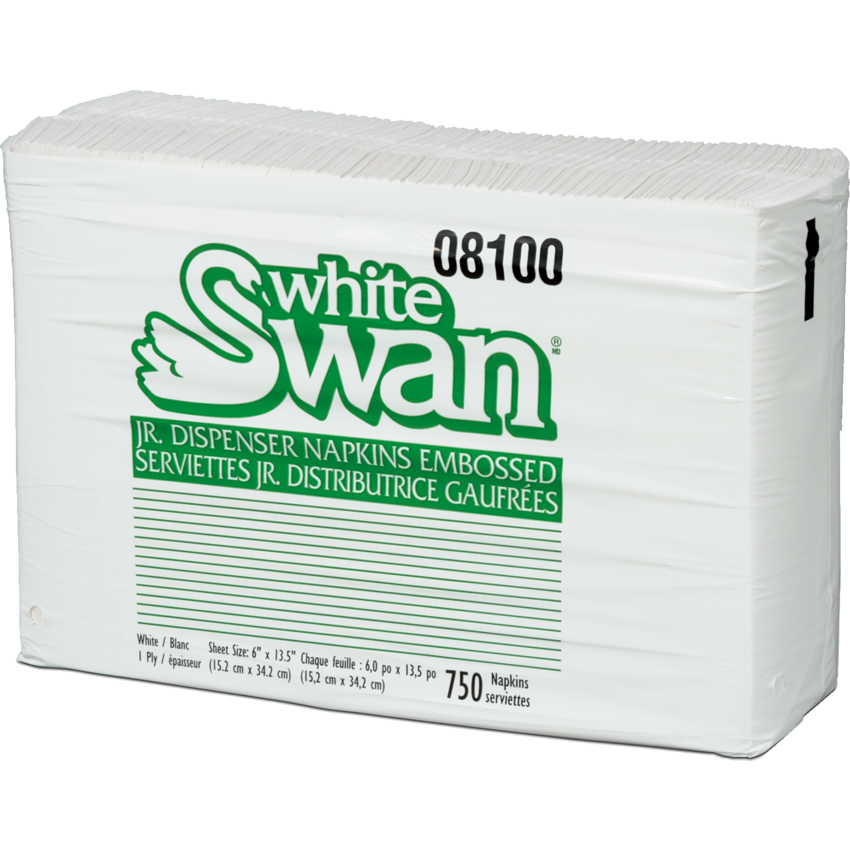 White Swan® Jr. Dispenser Napkins 6" x 13-1/2" White 750 sheets per package 12 packages/cse