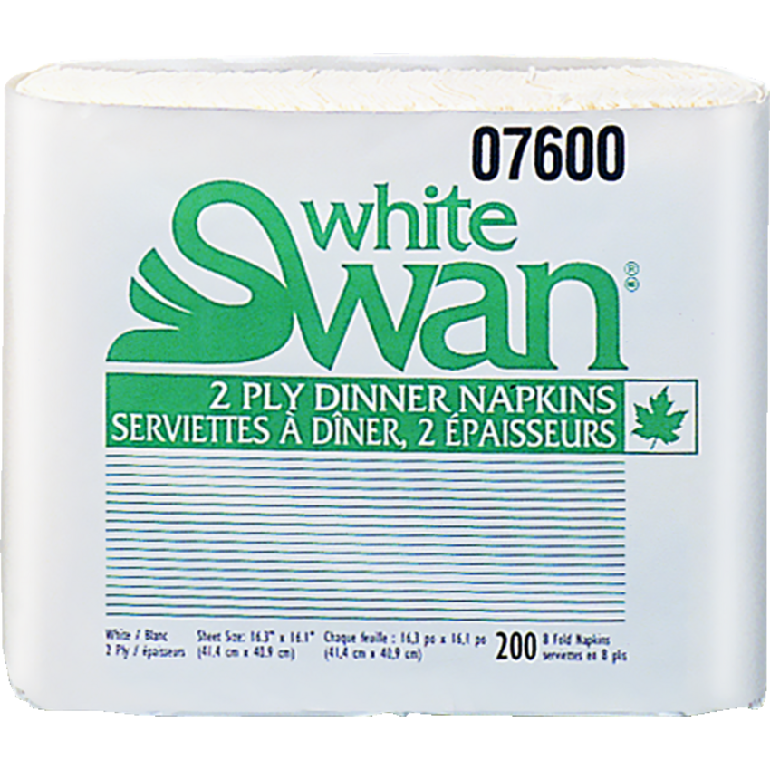 White Swan® Napkins Dinner 2-ply White 200/pkg