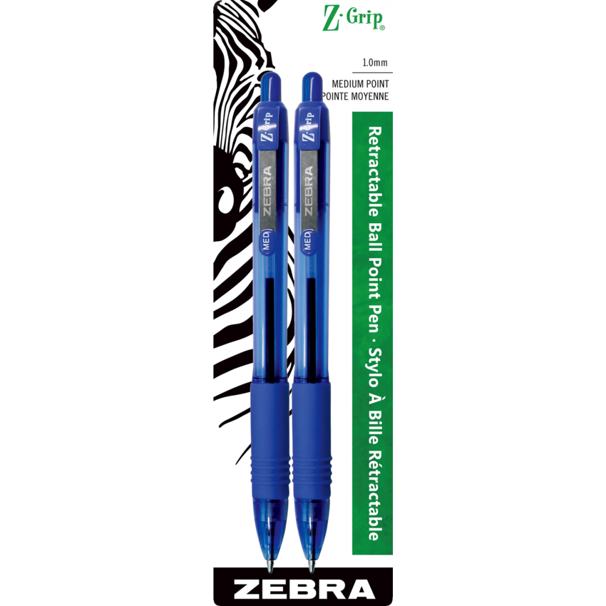 Zebra Z-Grip™ Retractable Ball Point Pen Medium Point Blue 2/pkg